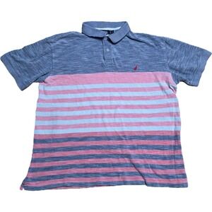 Nautica Polo Shirt Short Sleeve Men's Size XL Red Blue‎ White Cotton Striped
